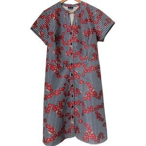 Adrianna Papell Women's Dress Size 14W Gingham Floral Waist Tie A-Line